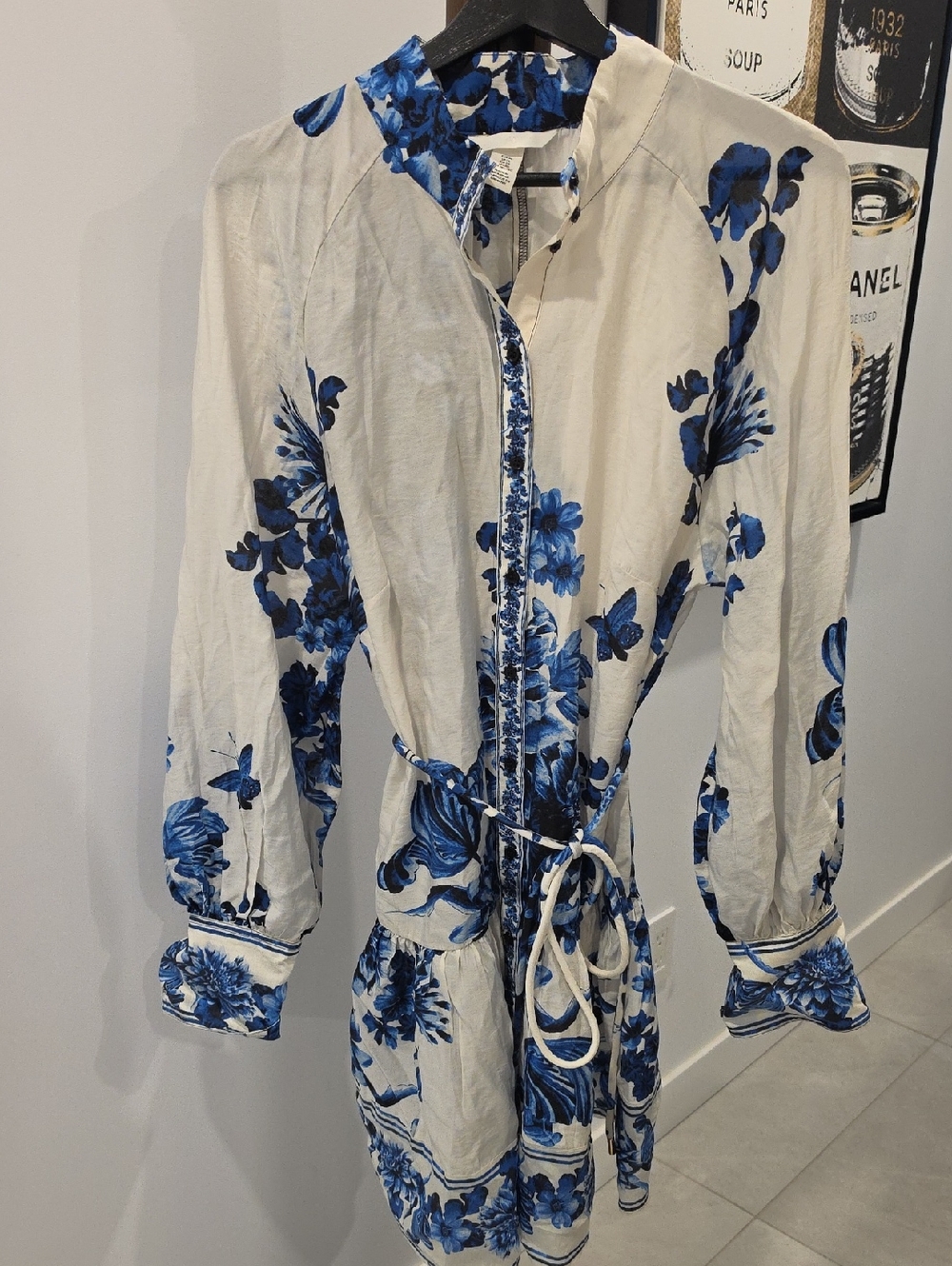 H&M White Dress with Blue Floral Print